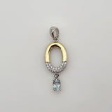 Dije de Topacio Azul y cubic zirconia con cadena 45 cm - Dijes