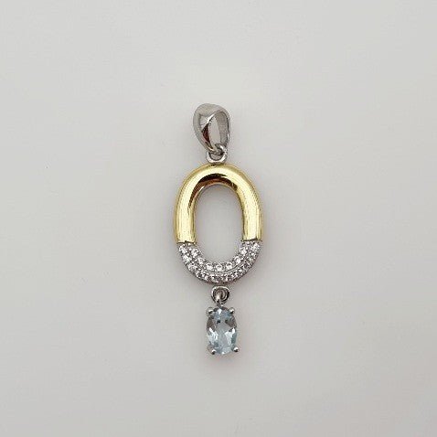 Dije de Topacio Azul y cubic zirconia con cadena 45 cm - Dijes