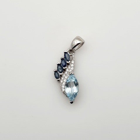Dije de Topacio Azul, zafiro azul y Zirconia Cúbica - 
