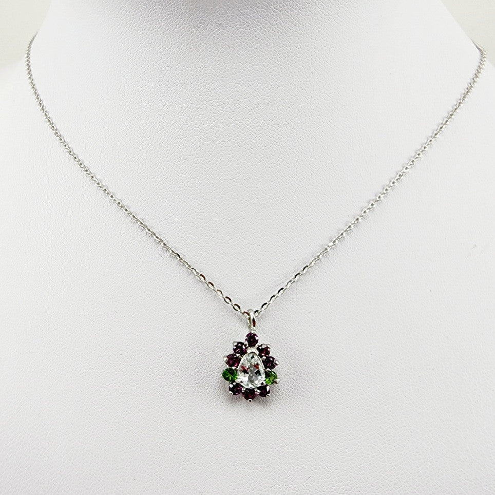 Dije de Topacio Blanco, Rodolito y Tsavorite con cadena 45 cm - Dijes