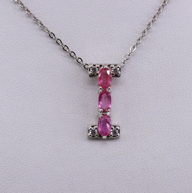 Dije de Turmalina rosa y cubic zirconia con cadena 45 cm - Dijes