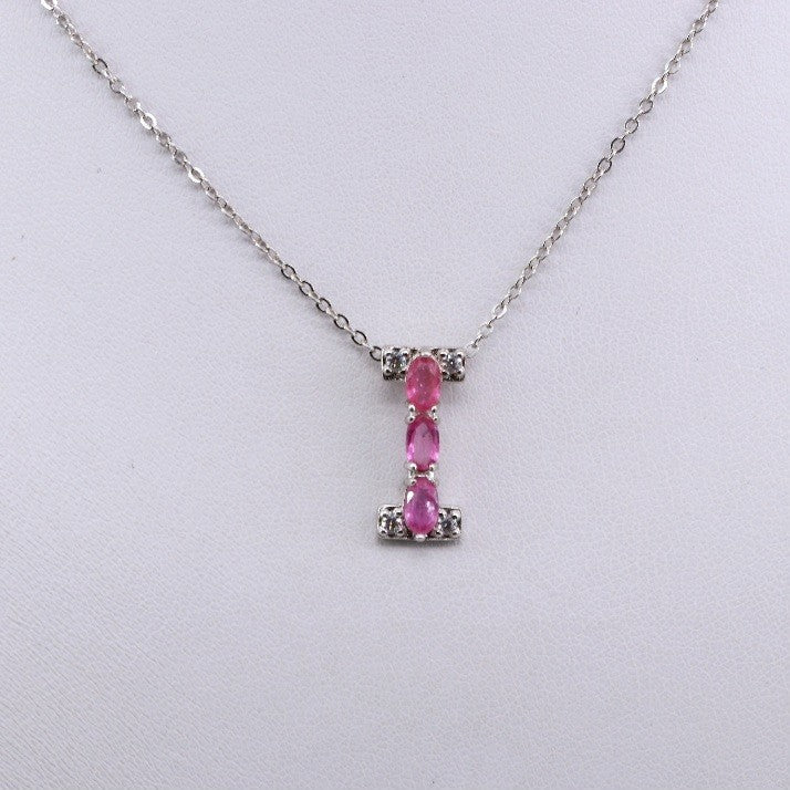 Dije de Turmalina rosa y cubic zirconia con cadena 45 cm - Dijes