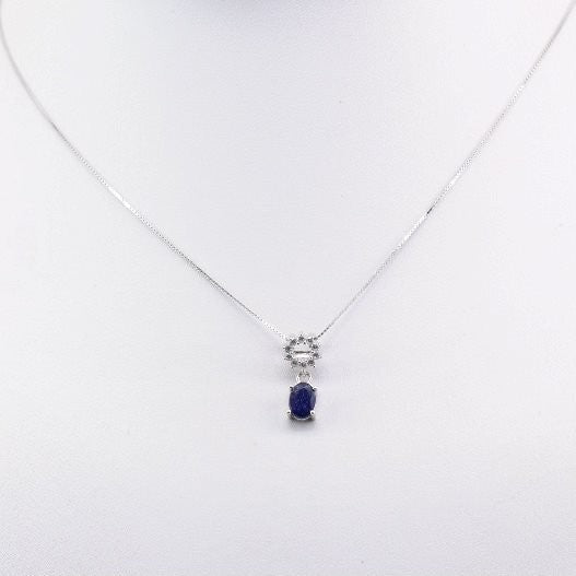 Dije de Zafiro y Zirconia Cúbica con cadena 45 cm - Dijes