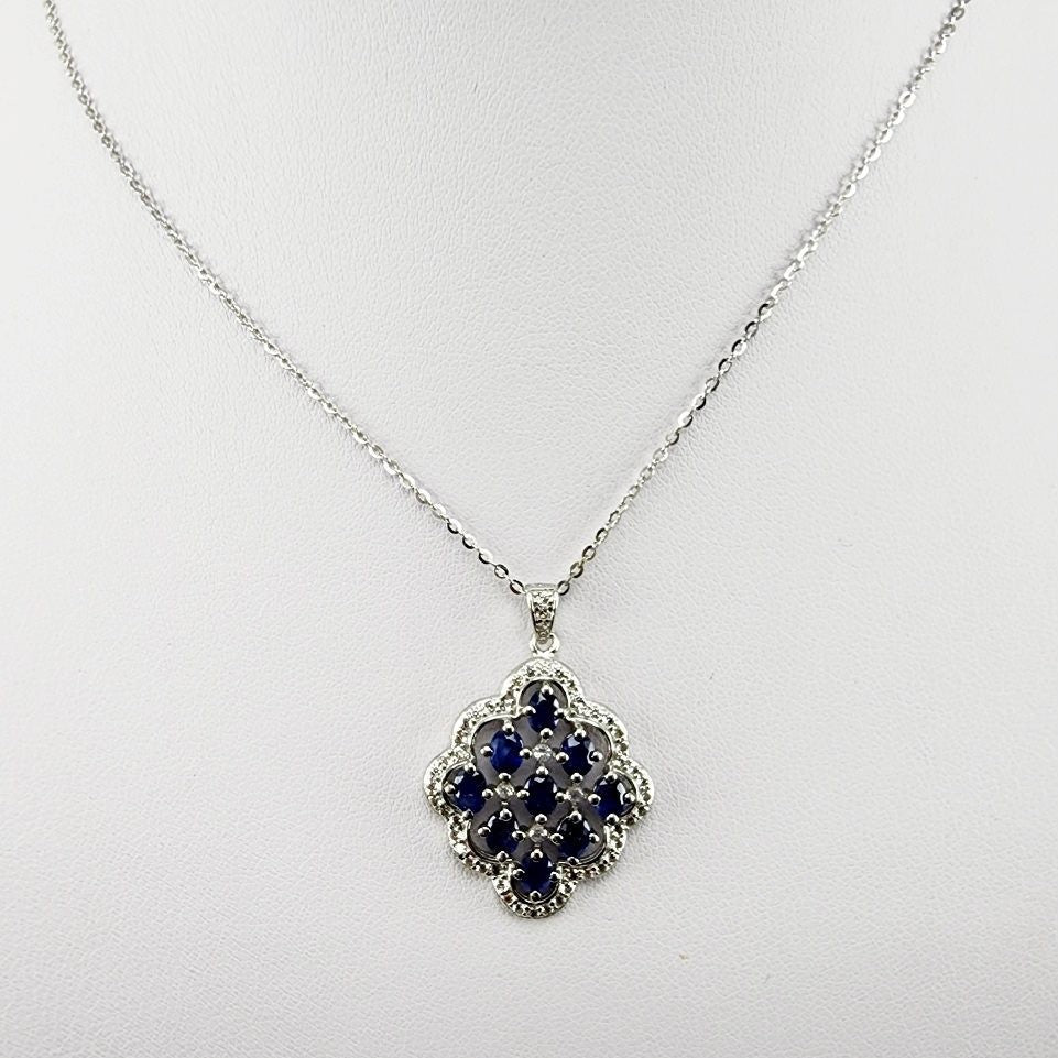Dije de Zafiro y Zirconia Cúbica con cadena 45 cm - Dijes