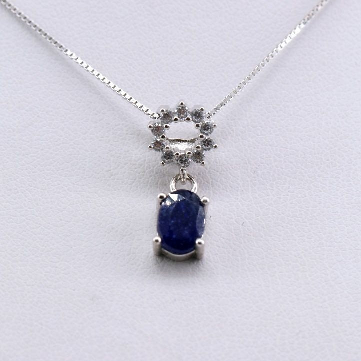 Dije de Zafiro y Zirconia Cúbica con cadena 45 cm - Dijes