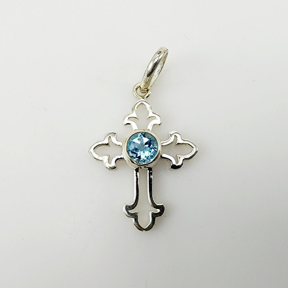 Dije formato cruz con Topacio azul - Dijes