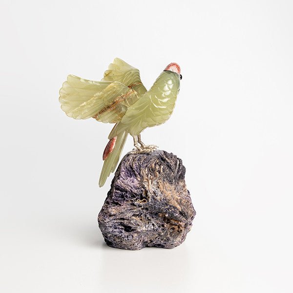 Escultura de Loro en Ónix y Fluorita artesanal de 2,65 kg- Talla en piedra
