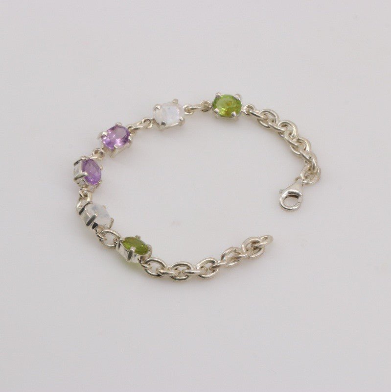 Pulsera de Amatista, Piedra luna y Peridotos - Pulseras