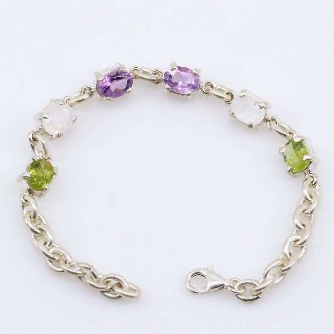 Pulsera de Amatista, Piedra luna y Peridotos - Pulseras