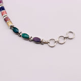 Pulsera de Malaquita y Lapislázuli en Plata 925 con cabujones pulidos de Nácar, Rodonita y Turquesa.