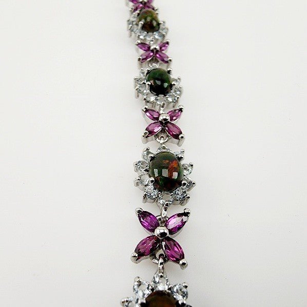 Pulsera de Ópalo negro, Aguamarina y Rodolito - Pulseras