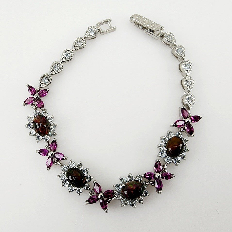 Pulsera de Ópalo negro, Aguamarina y Rodolito - Pulseras