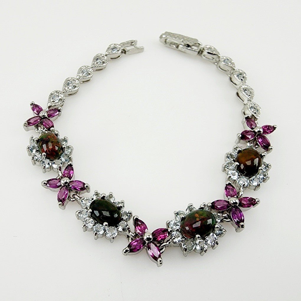 Pulsera de Ópalo negro, Aguamarina y Rodolito - Pulseras