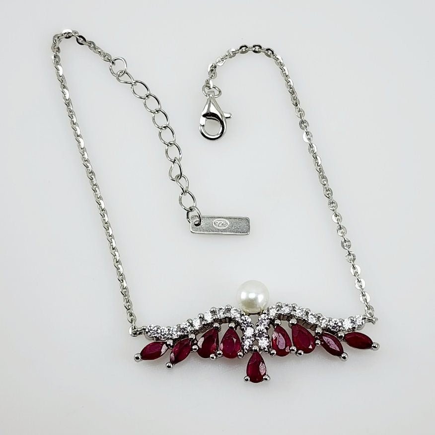 Pulsera de Rubí, perla y Cubic Zirconia - Pulseras