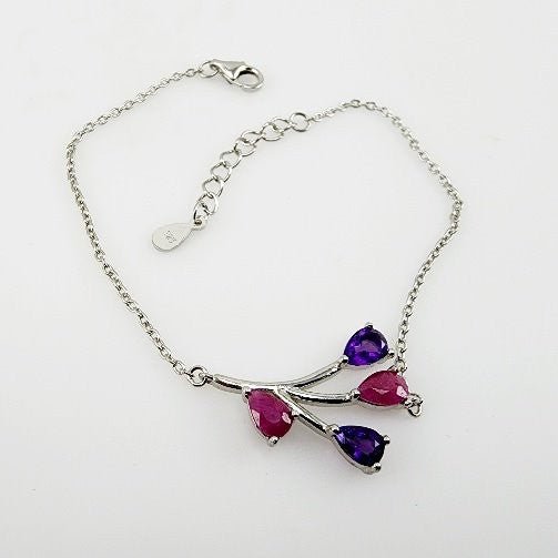Pulsera de Rubí rosa y Amatista - Pulseras