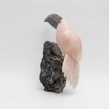 Tucan de Cuarzo rosa y Fluorita - Talla en piedra