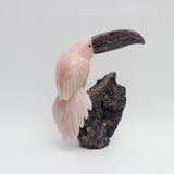 Tucan de Cuarzo rosa y Fluorita - Talla en piedra