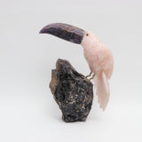 Tucan de Cuarzo rosa y Fluorita - Talla en piedra